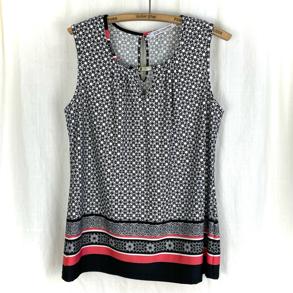 Vintage SPORT COLLECTION Abstract Print Tank Top keyholes